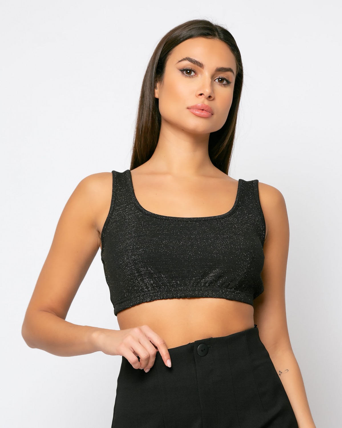 Crop top λούρεξ με λάστιχο στο τελείωμα Μαύρο 