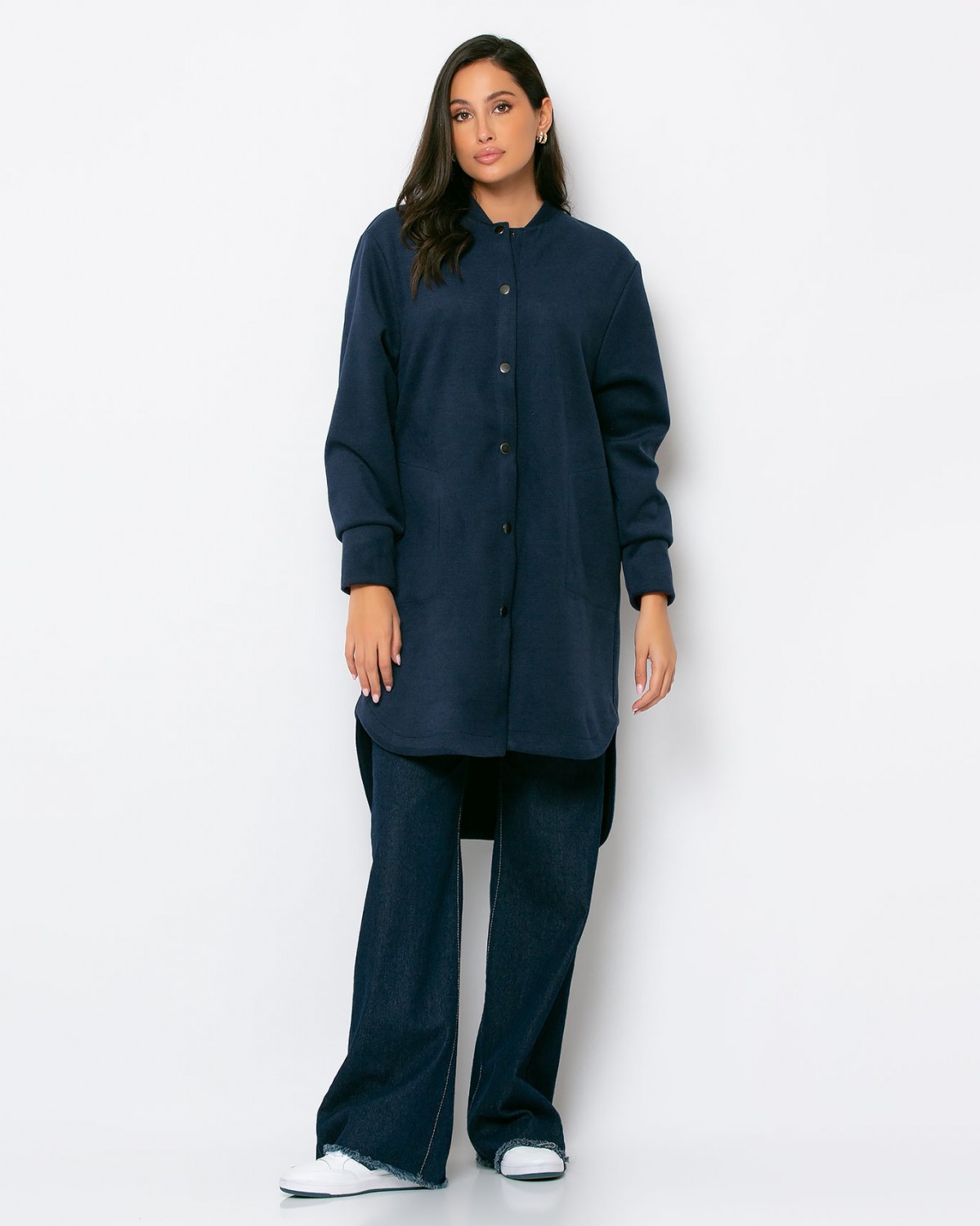 Ζακέτα τσόχα oversized με τρουκ Navy 