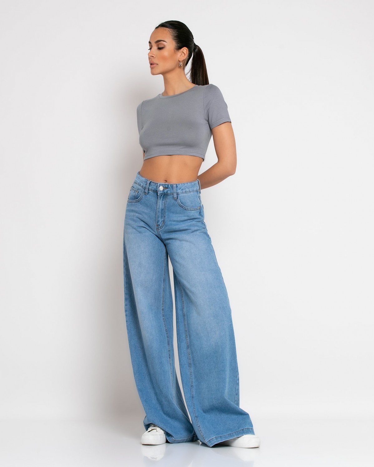 Παντελόνι jean wide leg Denim ξεβαμμένο 